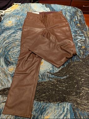 Gap Brown Faux Leather Straight-Leg Pants